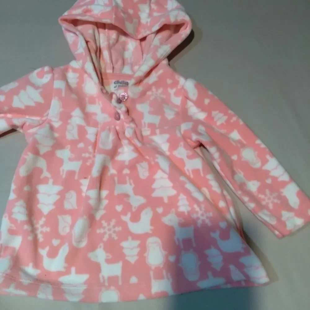 CHILD of mine brand pink and white print infant hoodie jacket. Size 6-9 months.